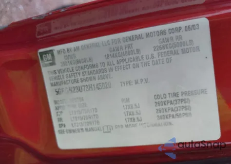 2003 Hummer H2 z USA, uszkodzony, nr VIN 5GRGN23U73H145020